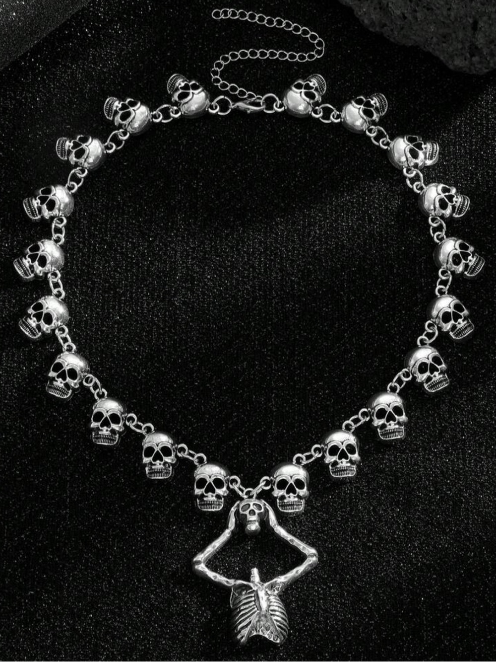 Silver Gothic Skull Charm Necklace